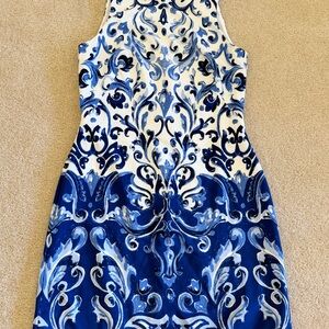 Lauren Ralph Lauren Elegant Blue and White Midi Dress in size 10